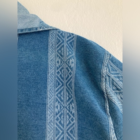 Military Hippie Fringe Denim Open Front Boho Lagenlook Southwestern Jacket S/M - Picture 7 of 9